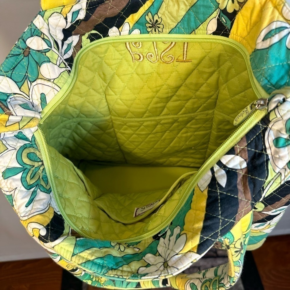 Belvah Quilted Floral Flower Cotton Large Tote Shoulder Bag Front Bow Accent - Picture 10 of 11